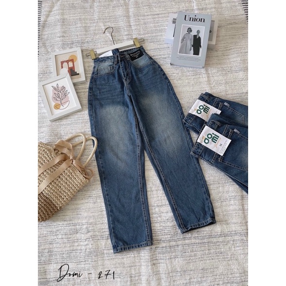 Quần Jeans Baggy Nữ Màu Lạ Basic Cạp Cao Siêu Đẹp