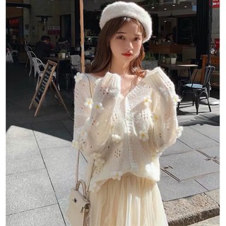 [ORDER] Set áo len đan hoa + chân váy ren bánh bèo (ảnh thật)