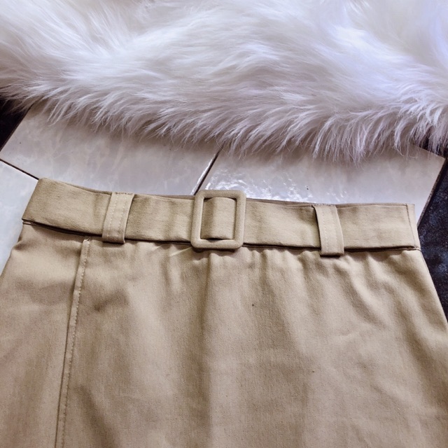 Chân váy nữ kaki co dãn xẻ tà kèm belt | BigBuy360 - bigbuy360.vn