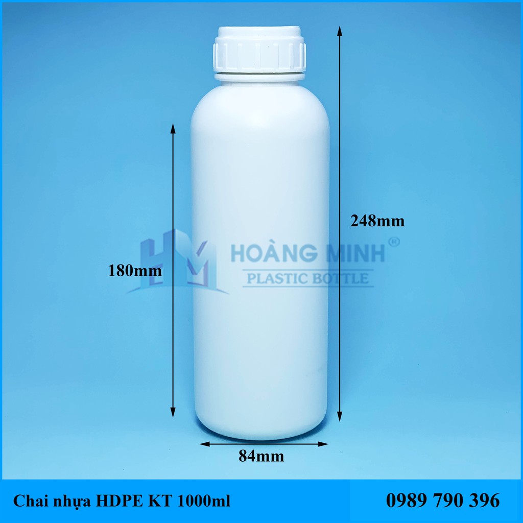 Chai Nhựa HDPE Trắng Nắp Vặn KT 1000ml Loại dày