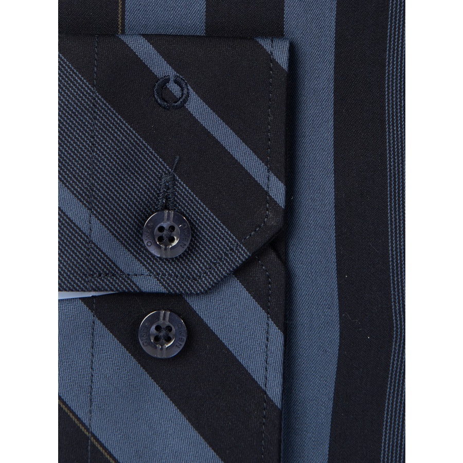 Áo Sơ Mi Nam Dài Tay OWEN AS220154D Somi Công Sở Vải Sợi Tre Cao Cấp Kẻ Sọc Xanh Be Nền Navy Dáng Ôm Tà Lượn Không Túi