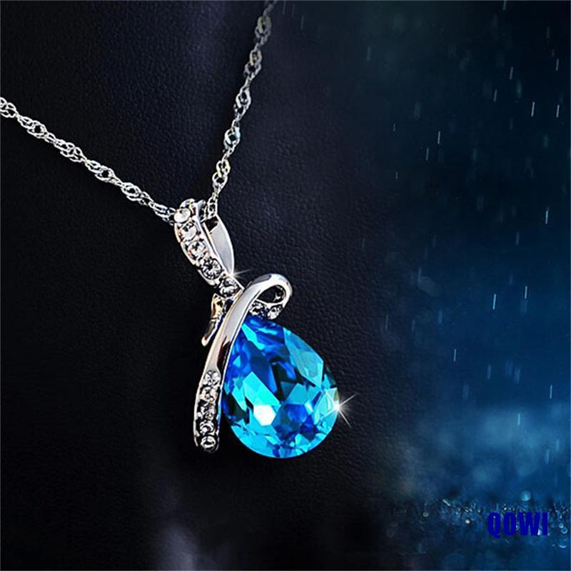 Vòng cổ Mặt Hình Giọt Nước Đính Đá Zircon Màu Xanh Dương Thời Trang