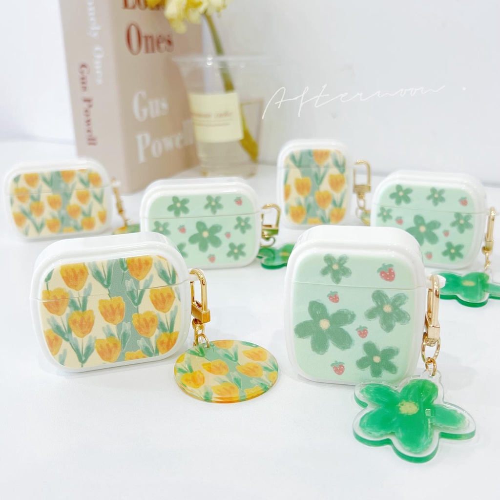 Vỏ Bảo Vệ Hộp Sạc Tai Nghe Bluetooth Không Dây AirPods 1 / 2 Pro 3 2021 Bằng Tpu Silicone Mềm Hình Hoa Tulip Màu Vàng / Xanh Lá