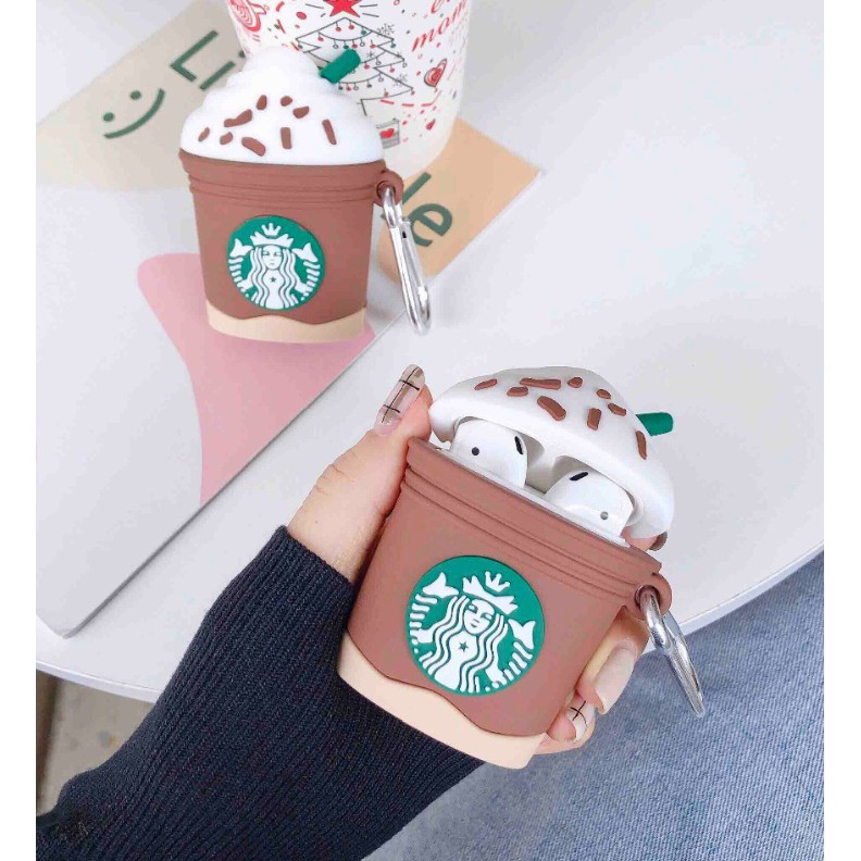 Vỏ hộp sạc tai nghe Airpods 1/2/3 hình ly kem Starbucks hoạt hình 3D