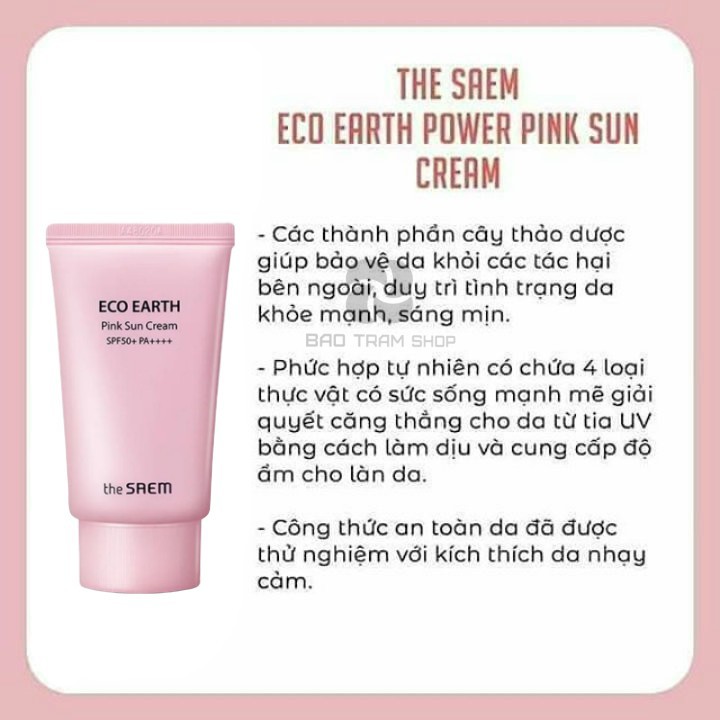Mẫu Mới 2020] Kem Chống Nắng  Eco Earth Power Pink Sun Cream