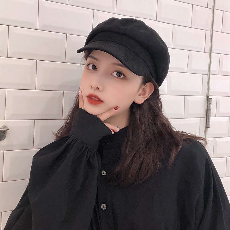 Women Beret Octagonal Cap Stylish Artist Painter Newsboy Hats Black Grey Beret Caps