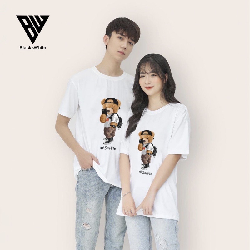 【RẺ VÔ ĐỊCH】Áo thun unisex in gấu SELFIE thời trang, chất liệu cotton dáng suông cực đẹp