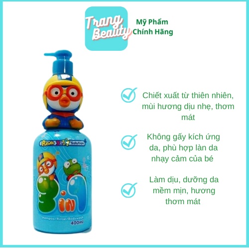 Sữa Tắm Pororo Trẻ Em 3in1 400ml Chai Có Thể Dùng Làm Đồ Chơi