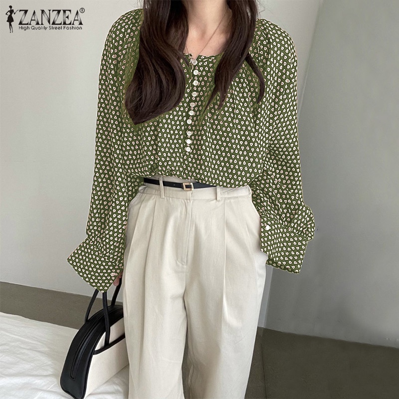 Áo Zanzea dài tay cài nút in họa tiết dành cho nữ