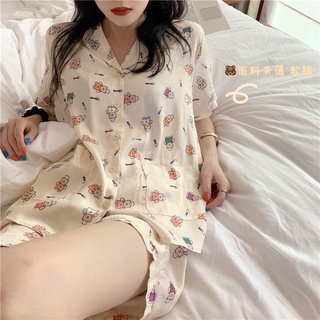 Bộ Đồ Ngủ Ngắn Tay Dáng Rộng In Hình Gấu Phong Cách Mới 41224