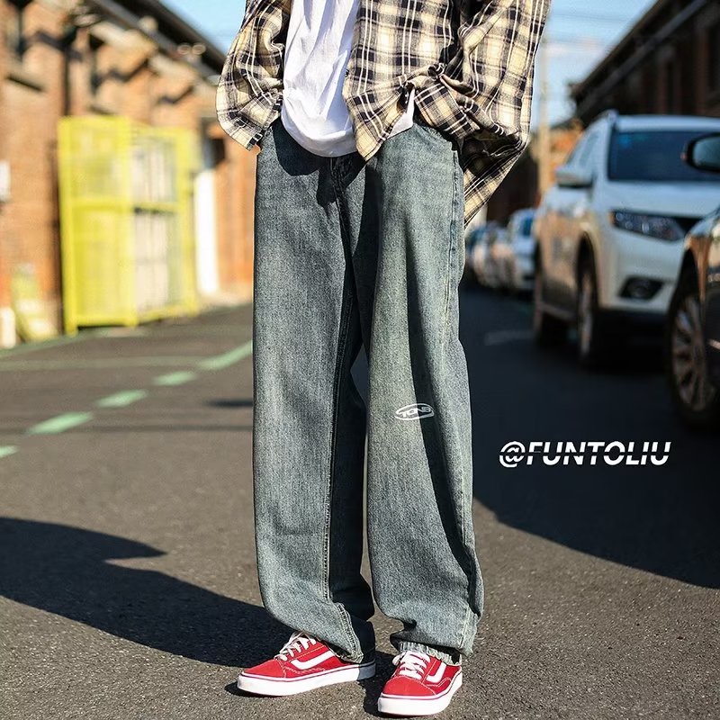 Quần jeans Dài Dáng Rộng Phong Cách Thời Trang Hàn Quốc Cho Nam Giới Size S-3XL