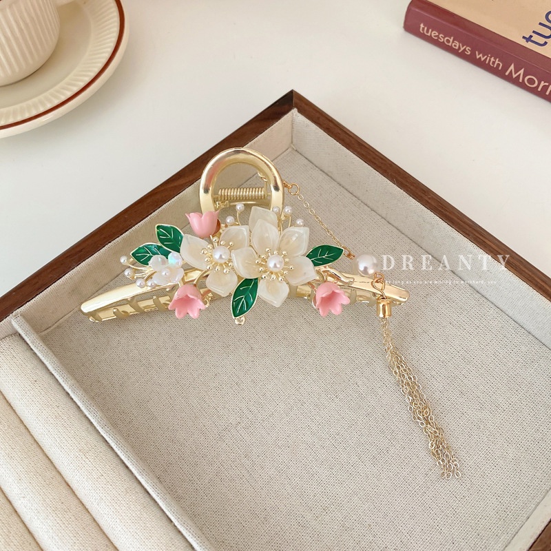 Kẹp Tóc Tua Rua Hình Hoa Đính Ngọc Trai Phong Cách Cổ Điển Cho Nữ