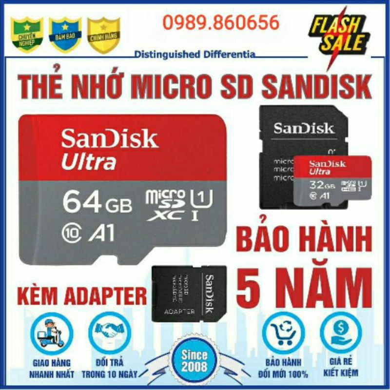 Combo sỉ 10 thẻ nhớ SanDick 64GB/32GB chuyên dụng cho Camera, máy ảnh, điện thoại, laptop...