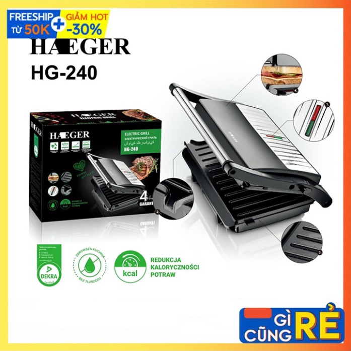 [Mã 155ELSALE giảm 7% đơn 300K] Máy nướng bánh thịt - Máy kẹp bánh mỳ HAEGER 1000W