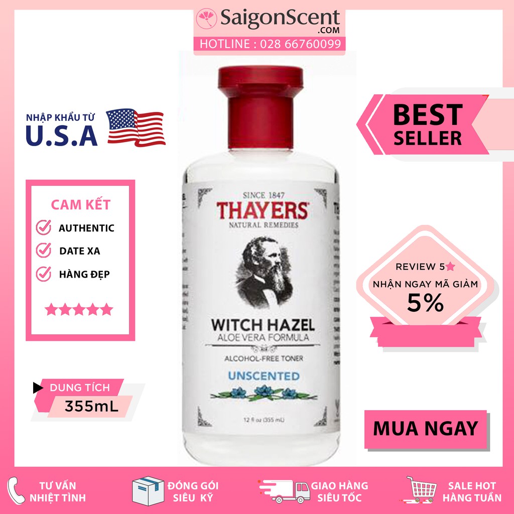 Nước Hoa Hồng Thayers không mùi Unscented 355ml