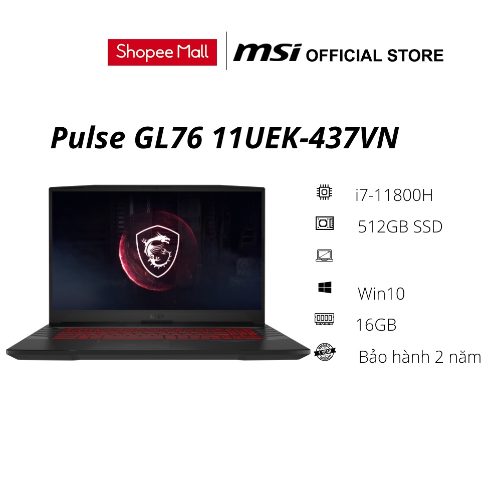 Laptop MSI Gaming Pulse GL76 11UEK-437VN (i7-11800H Gen 11th/16GB DDR4/SSD 512GB PCIe/VGA RTX 3060 6GB/17.3 FHD W10 Gray