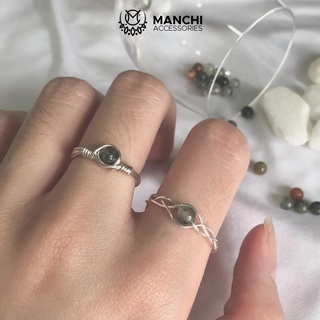 Nhẫn đá Bloodstone handmade dây màu bạc
