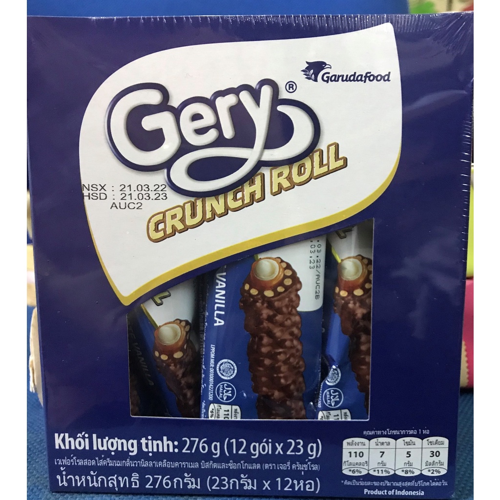 Bánh Cuộn Phủ Sô Cô La Gery Crunch Roll Chocolate Vanilla 276g