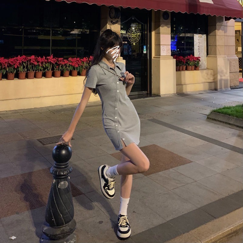 Đầm ZHELIHANGFEI thiết kế ôm hông cổ polo eo hẹp gợi cảm