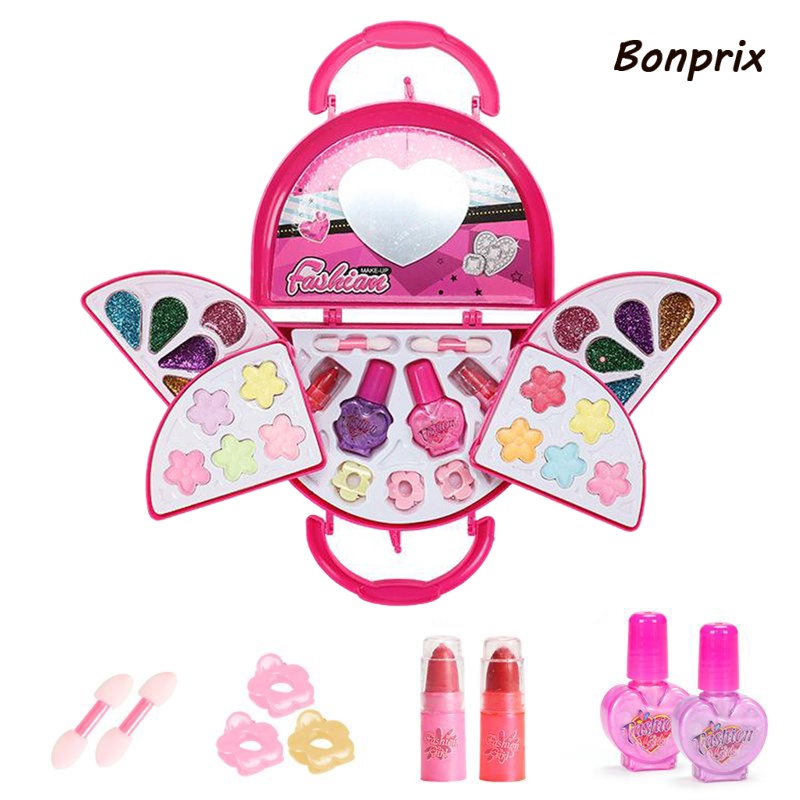 [Hàng mới về] Bộ mỹ phẩm đồ chơi bảng phấn mắt kem lót sơn móng tay son môi rửa được không độc hại có gương cho bé gái