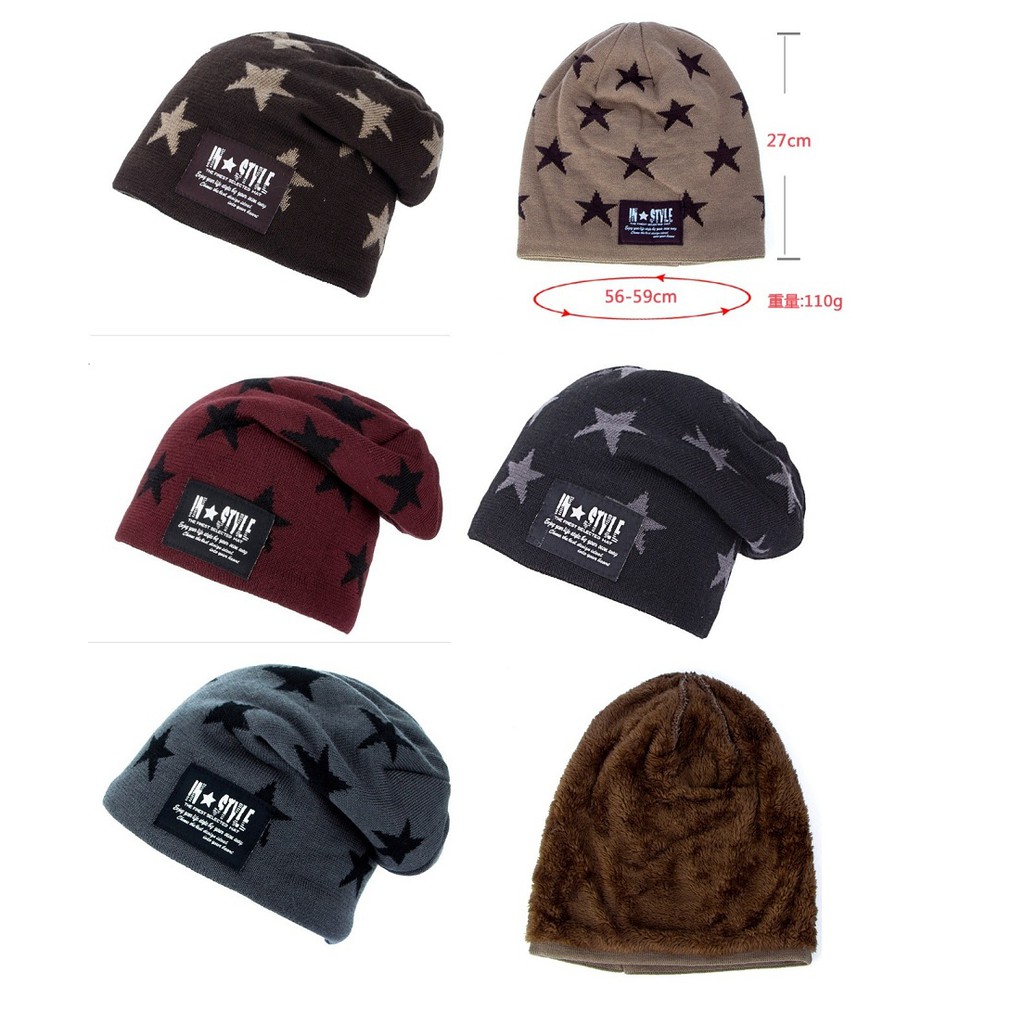 [2 LỚP] Mũ len, nón len trùm đầu sao Style A039 mềm mại, 2 lớp, lót lông, ấm ấp, dùng quanh năm
