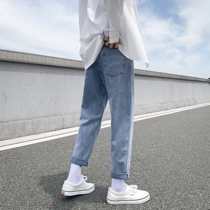 Quần jean baggy xanh nam, nữ ống rộng , không phai màu-A06