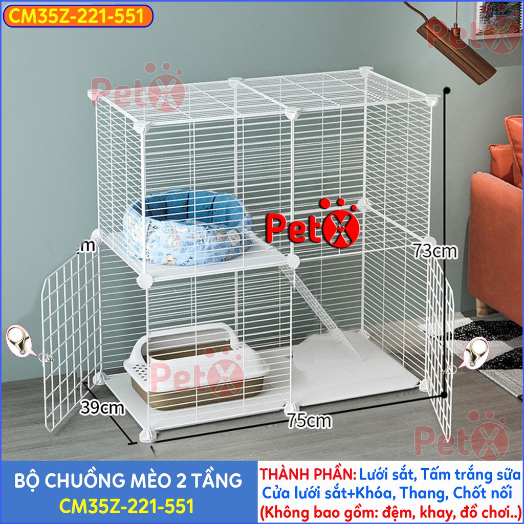 Chuồng mèo lưới sắt sơn tĩnh điện 2-3 tầng PetX