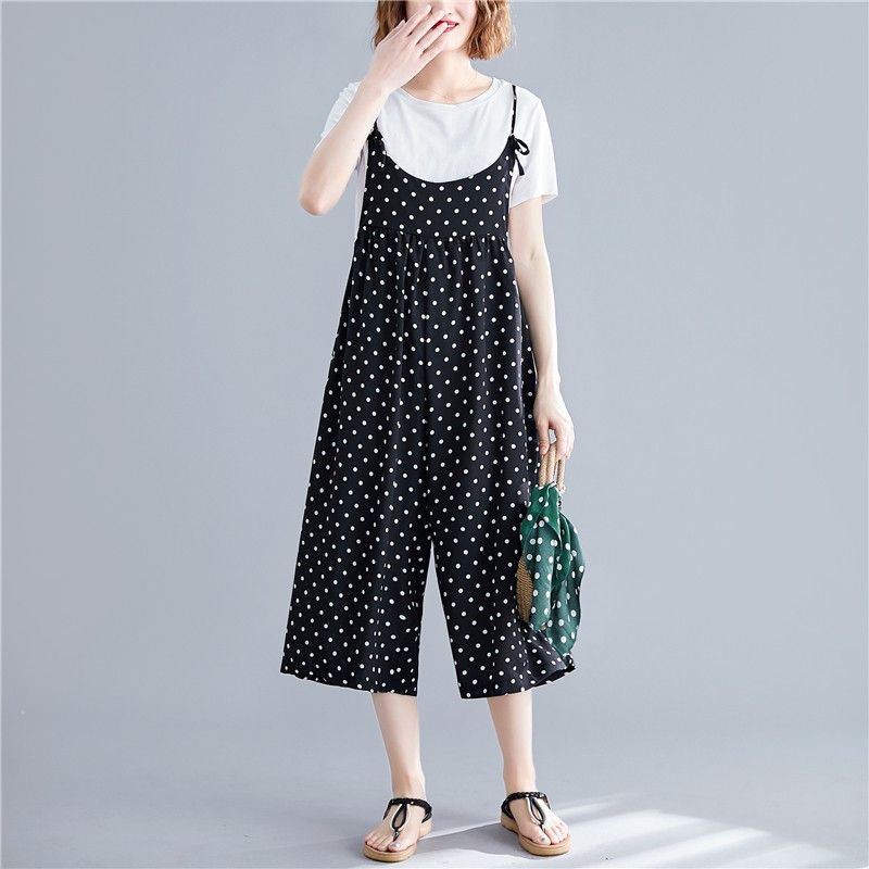 [ORDER] Quần yếm lửng nữ bigsize ống rộng họa tiết chấm bi (fit 75kg) - Có ảnh thật | BigBuy360 - bigbuy360.vn