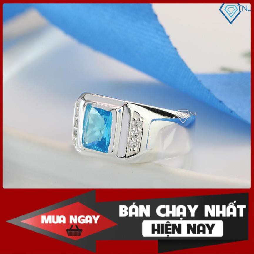 Nhẫn bạc nam đính đá xanh dương cá tính