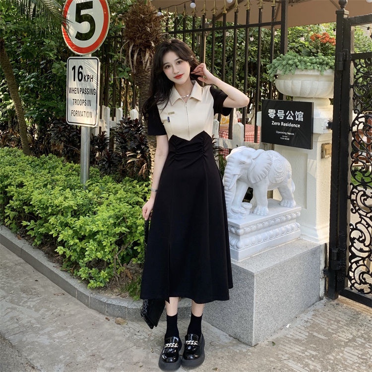 Váy polo dáng xòe khóa ngực bo eo phối màu vintage cực xinh ảnh thật