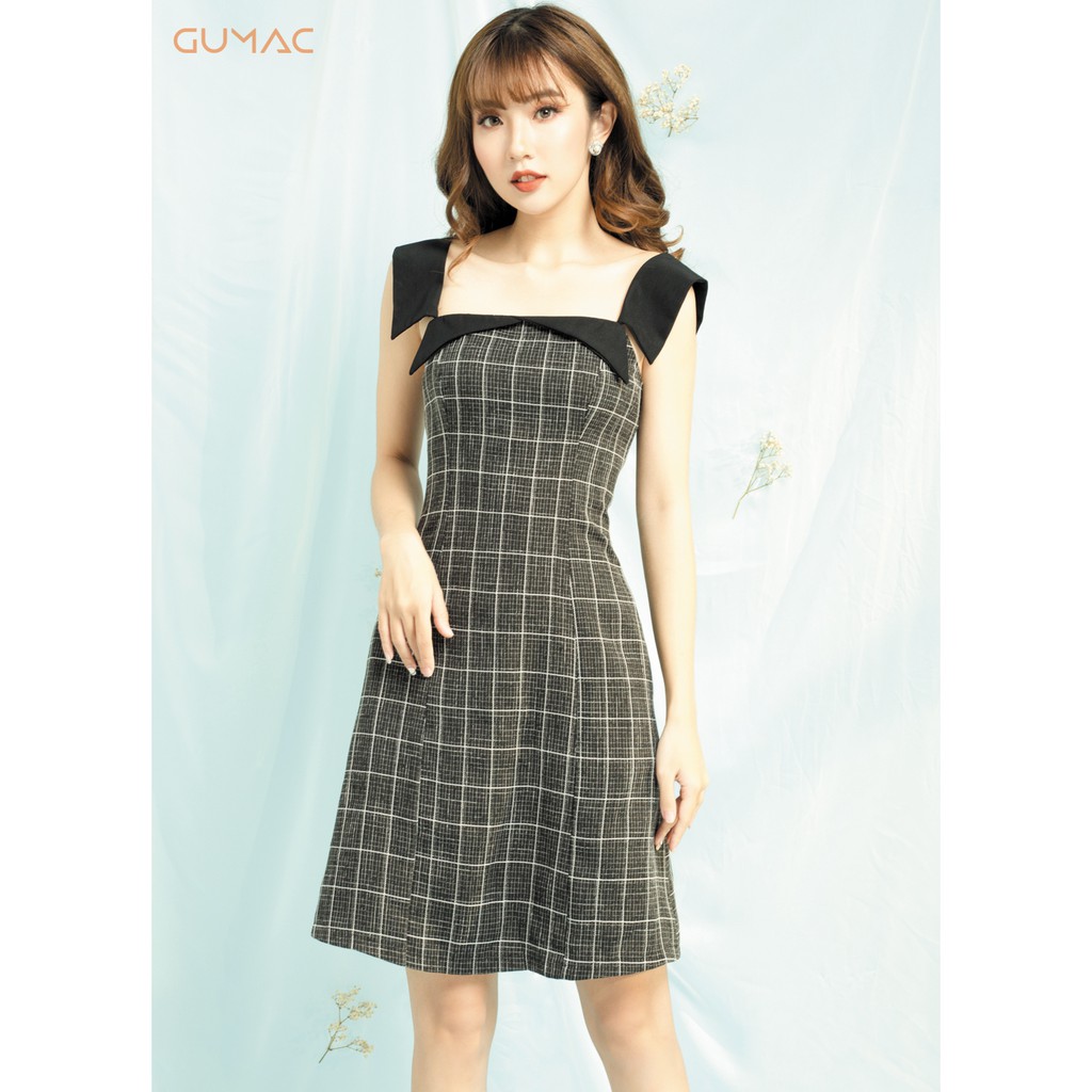 Đầm caro cổ lật GUMAC MS06987_DEN
