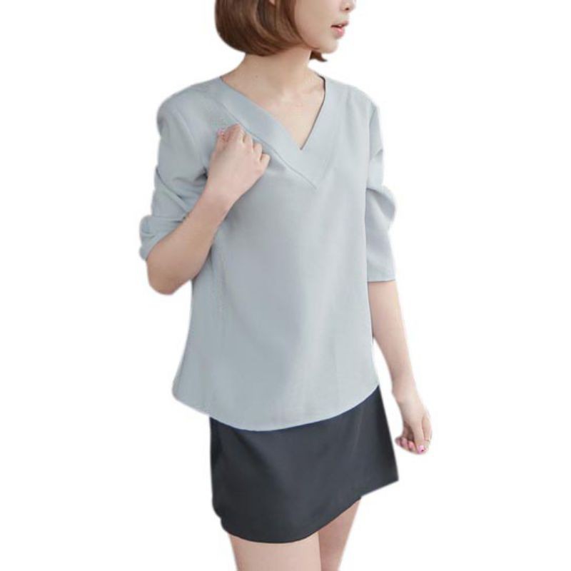 FREESHIP ĐƠN 99K_ Áo chiffon tay lỡ cổ chữ V dáng rộng phong cách mùa hè cho nữ
