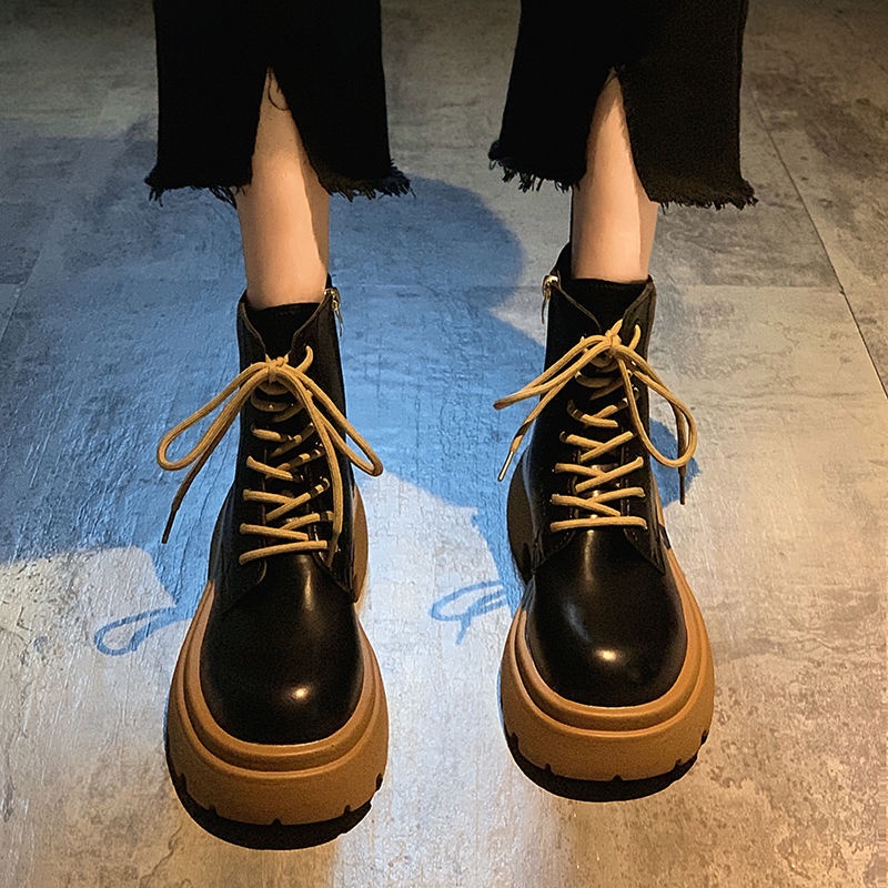 Bốt nữ boot da nữ đế độn cổ lửng  Hàn Quốc chất liệu da PU cao cấp đế cao su độn 5cm  BOT02