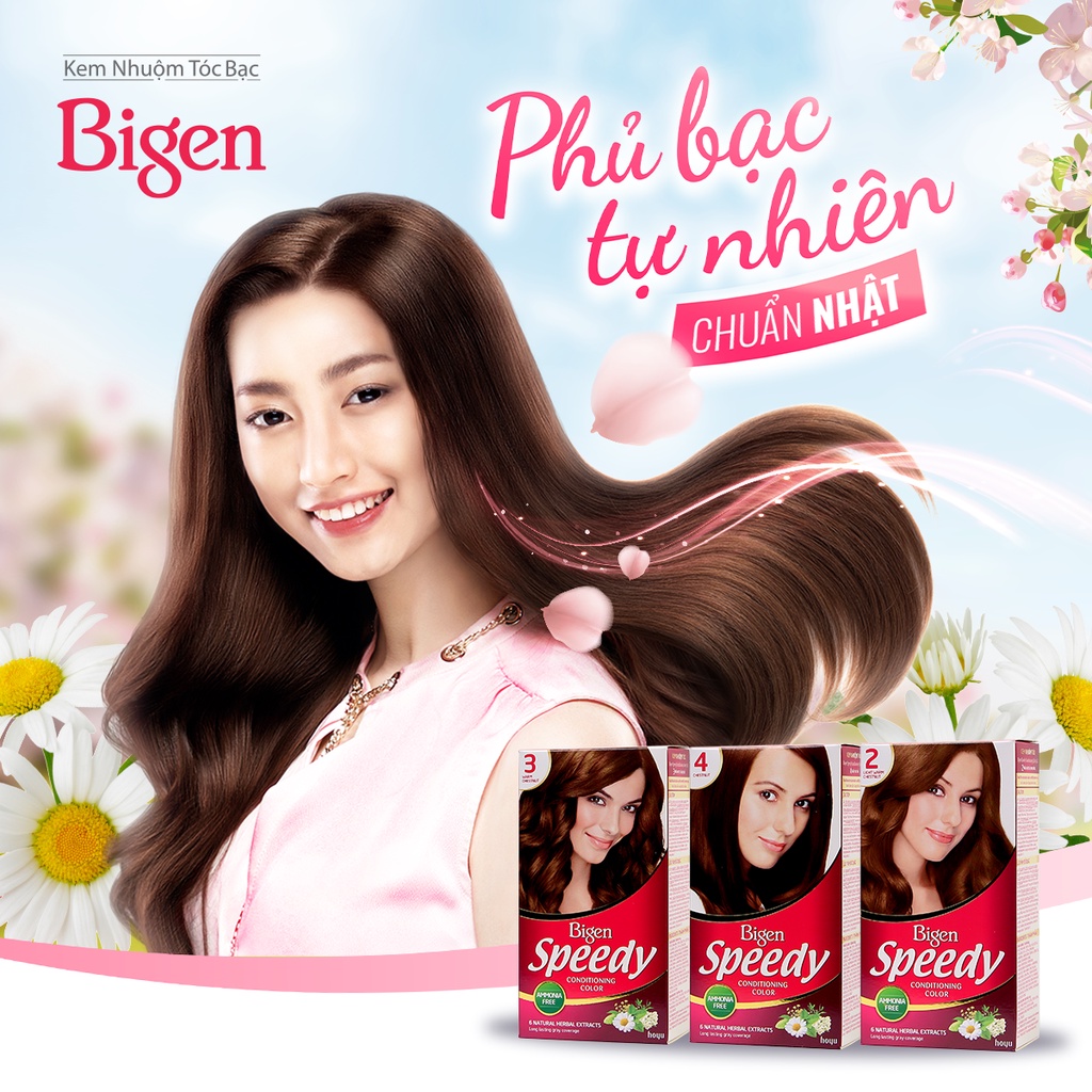 Thuốc nhuộm phủ bạc dạng kem Bigen Speedy Conditioning Color 80ml, mùi dễ chịu, màu nhuộm trẻ trung