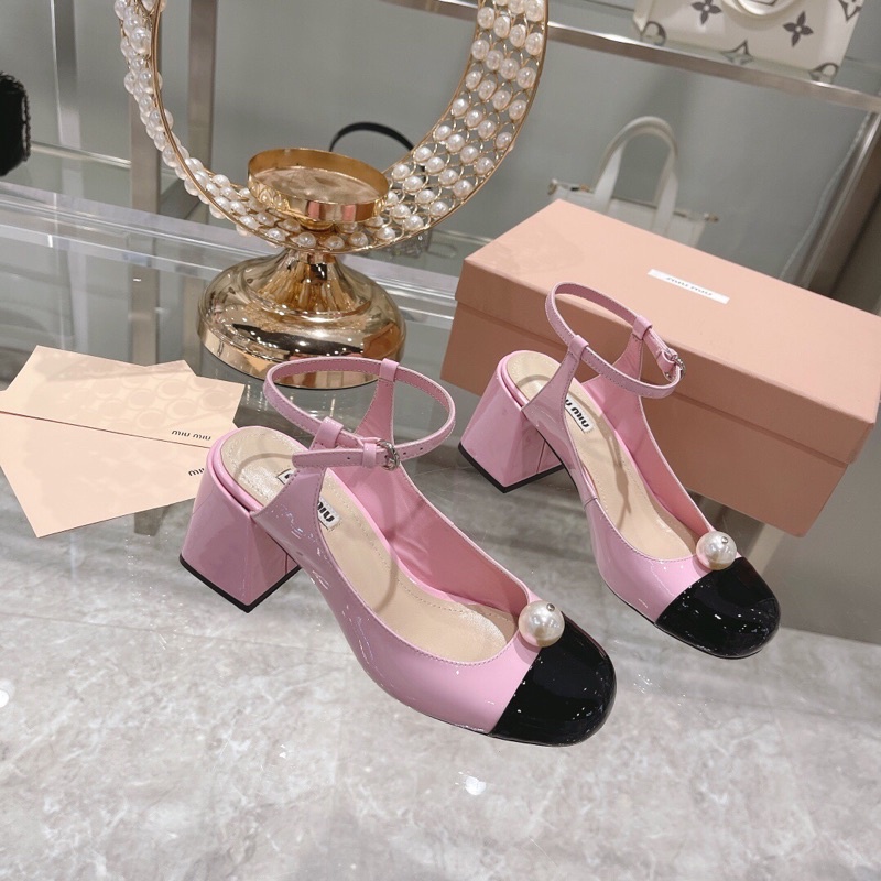 Sandal cao gót 7cm bít mũi mẫu mới siêu xinh thương hiệu MiuMiu cao cấp da thật