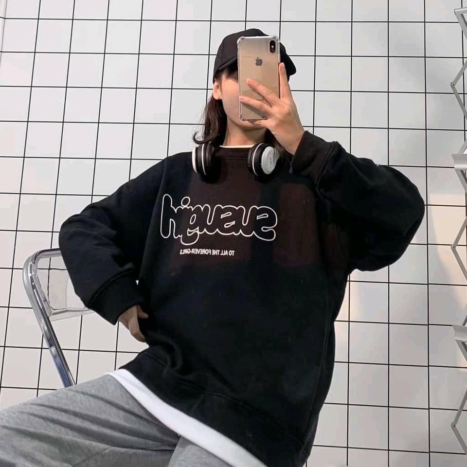 Áo nỉ Sweate chữ ngực Chât nỉ coton bao dày l1 bo viền cổ phối vạt | BigBuy360 - bigbuy360.vn