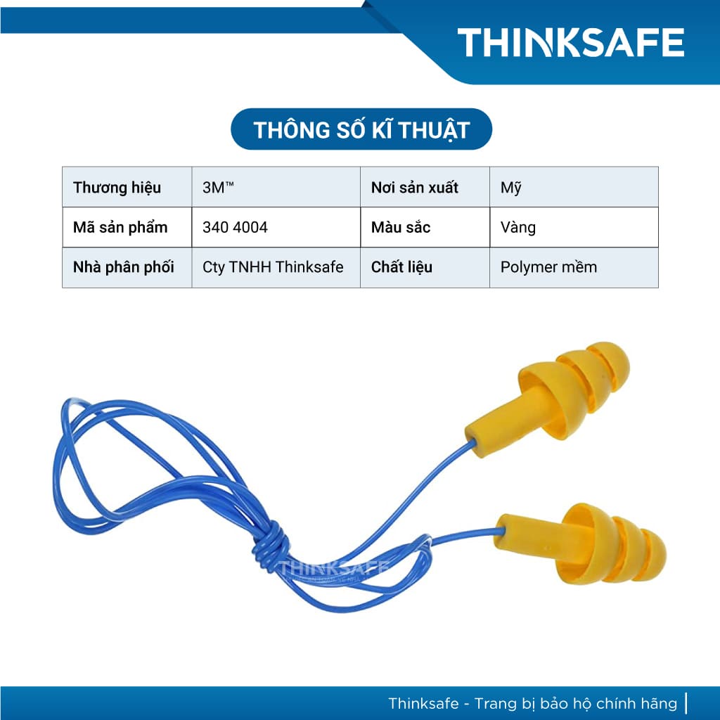 Nút tai chống ồn 3M Ultrafit 340-4004 thiết kế 3 tầng, có dây, giảm ồn 25 dB