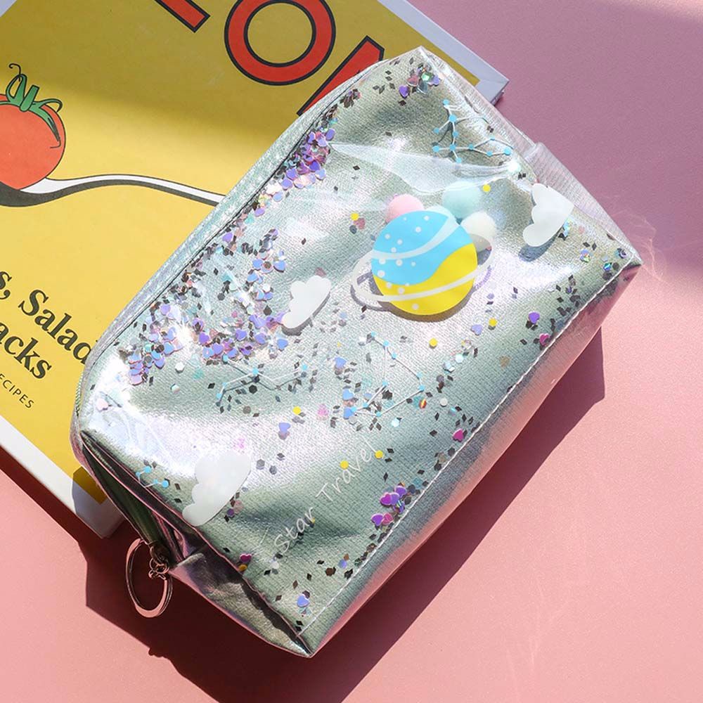 Túi Đựng Bút / Đồ Trang Điểm Bằng Da Màu Laser Lấp Lánh Nhiều Màu Sức Chứa Lớn Cho Trẻ Em