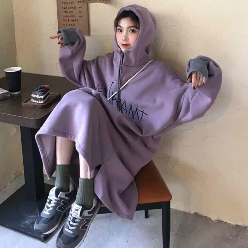 Đầm hoodie dài dáng rộng phong cách Hàn Quốc dành cho nữ