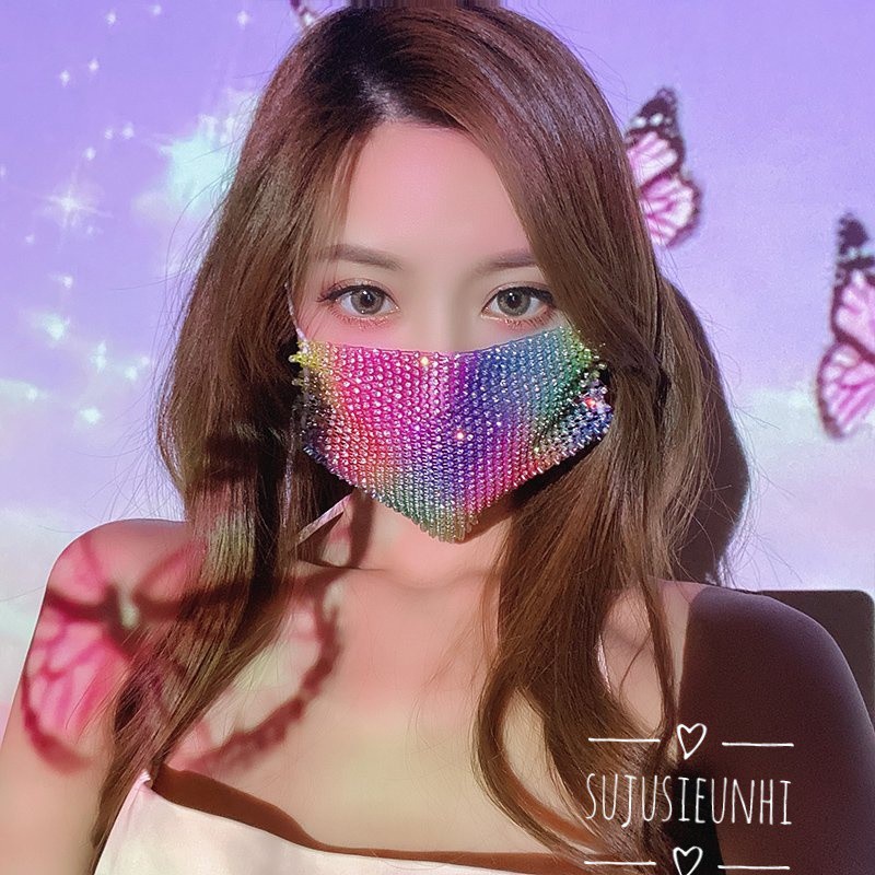 (CÓ VIDEO) Khẩu trang lưới bảy sắc đính đá BLINK BLINK
