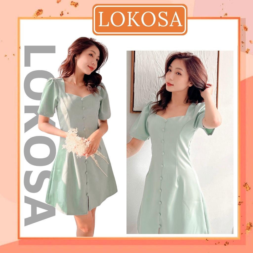 Váy Công Sở Nữ LOKOSA Váy Trắng Dự Tiệc Sang Trọng Tiểu Thư Dáng Suông Tay Phồng VD020