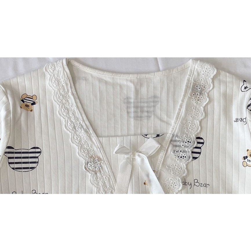 Bộ ngủ nữ thu đông tiểu thư sang trọng, chất cotton tăm phối ren phong cách bánh bèo tiểu thư Nogin - BT03