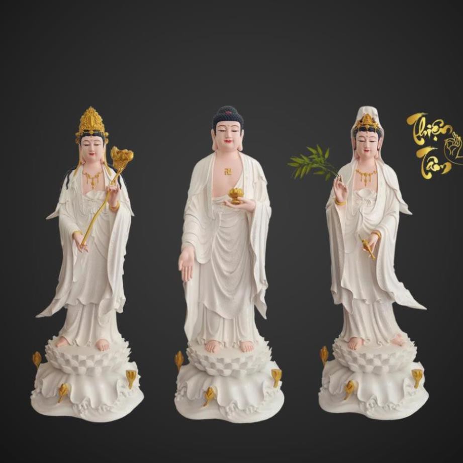 Tượng Quán Thế Âm Bồ Tát cao 47cm – Đứng – Có Hào Quang – Màu Vàng  021VD-QTA