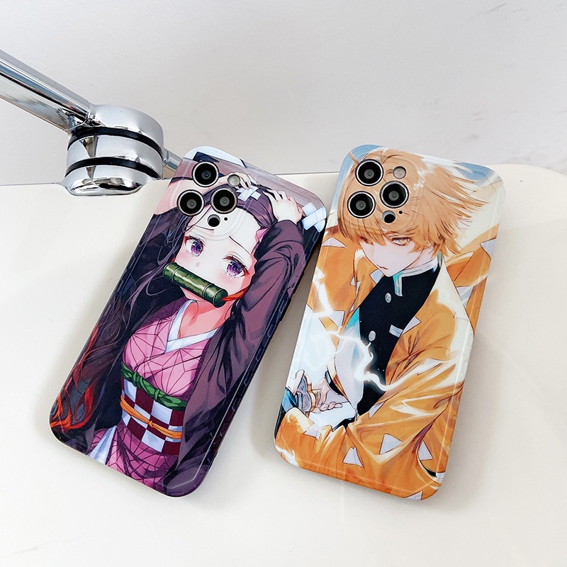 Ốp Điện Thoại Nhám In Hoạt Hình Demon Slayer Nezuko Zenitsu Cho iPhone 13 11 12 Pro Max Xs Max XR 8Plus