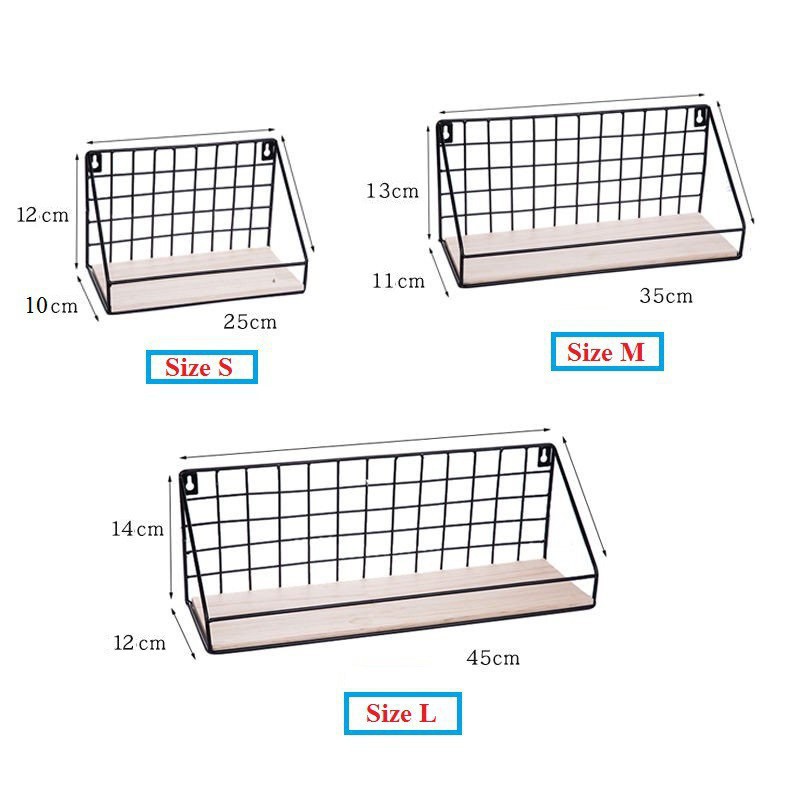 Kệ Sắt Đáy Gỗ Treo Tường Trang Trí, Kệ Để Đồ Đa Năng Có Rào Chắn Tặng Kèm Đinh Treo Tường