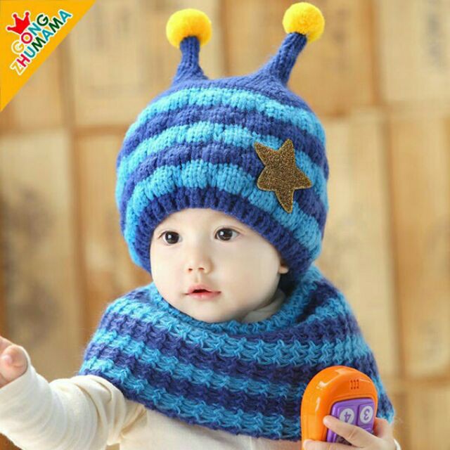 Bộ mũ nón len kèm khăn ống cổ hình ốc