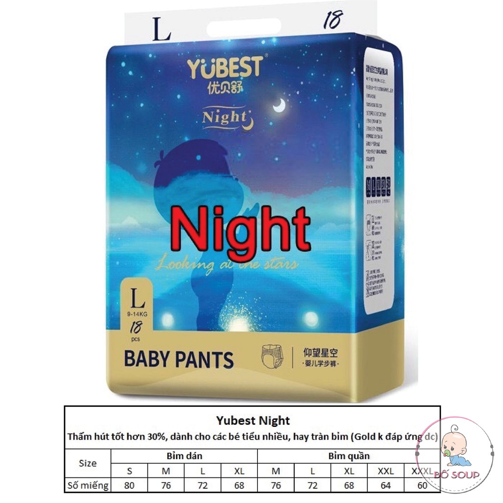 Tã Bỉm YUBEST GOLD/ NIGHT/ ANGEL/ NATURAL Nội Địa Trung Đủ Size S132/M108/L96/XL84/XXL72/XXXL66