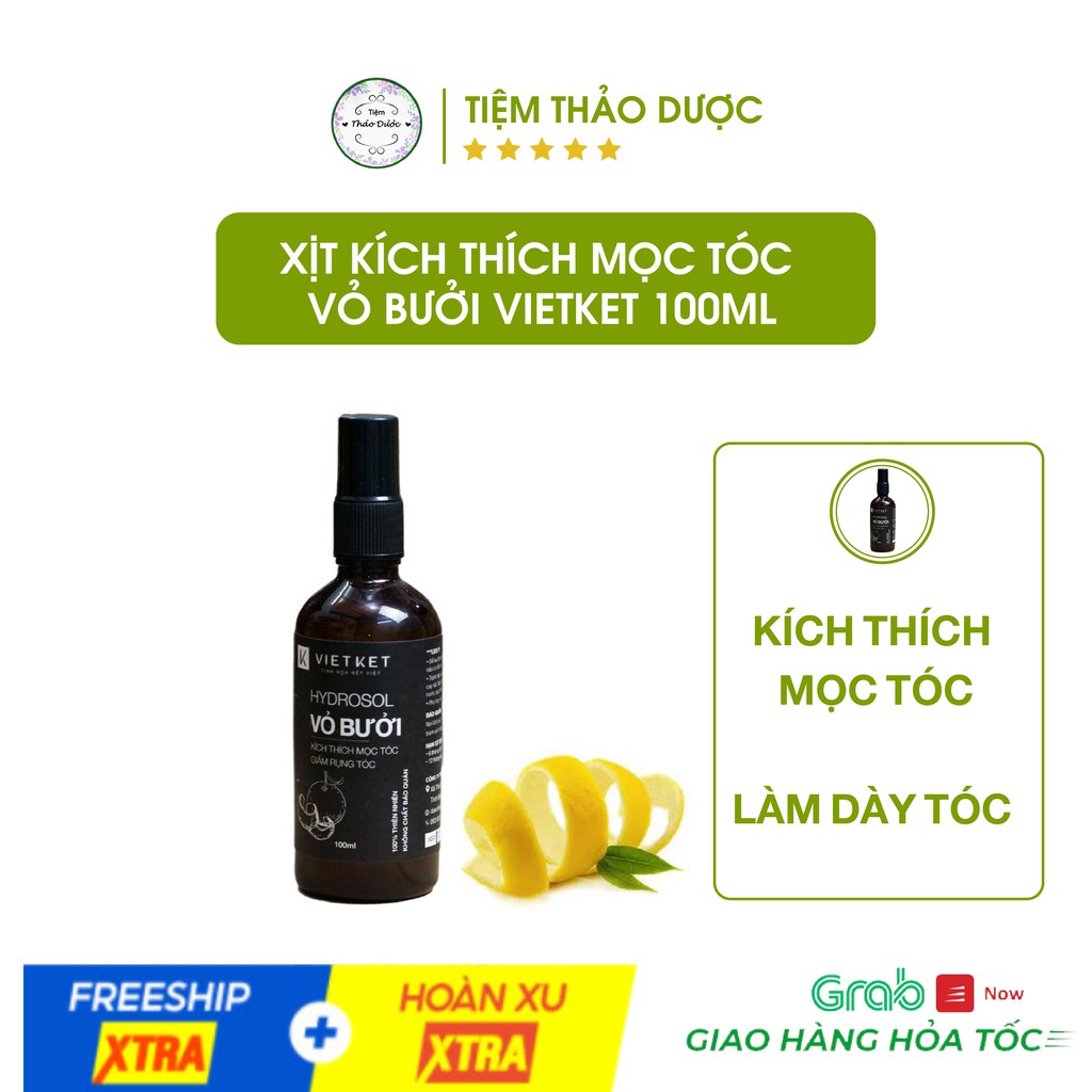 Xịt bưởi Tiệm Thảo Dược Xanh xịt dưỡng tóc vỏ bưởi hydrosol giúp mọc tóc, ngừa rụng tóc