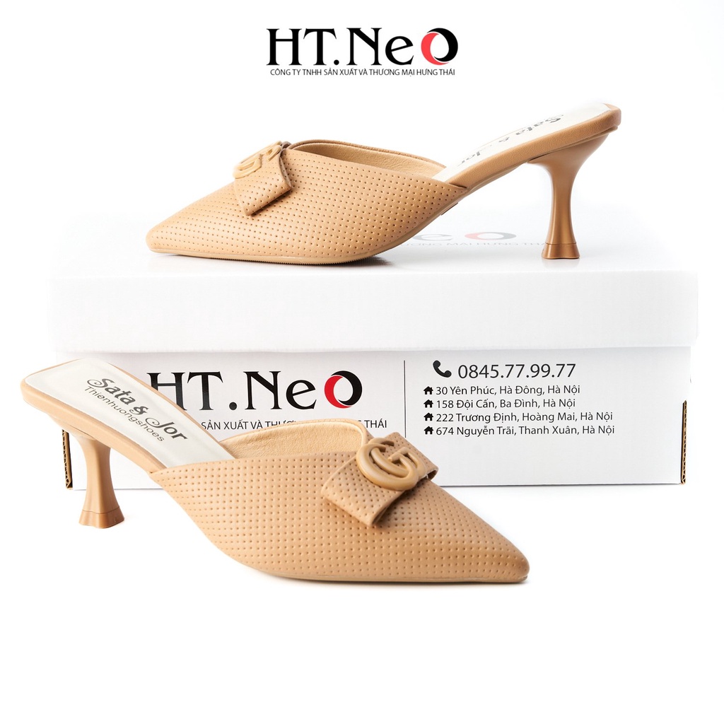 Sandal nữ HT.NEO Thiết kế sang chảnh cực tôn dáng quai da khuy đính chữ GG bắt mắt SDN143