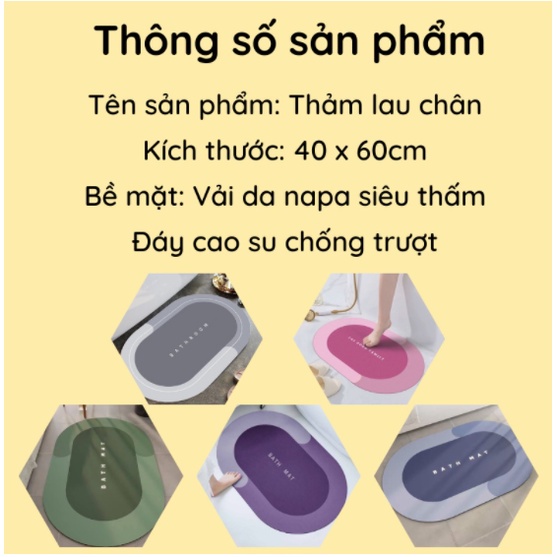 Thảm nhà tắm silicon siêu thấm, thảm chùi chân chống trượt nhanh khô nhà tắm, nhà bếp ( giao màu ngẫu nhiên )